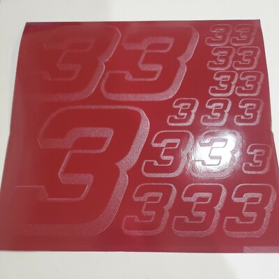 BURGANDY W/ outline #3 Racing Numbers Vinyl Decal Sheet -Nascar-GMC
