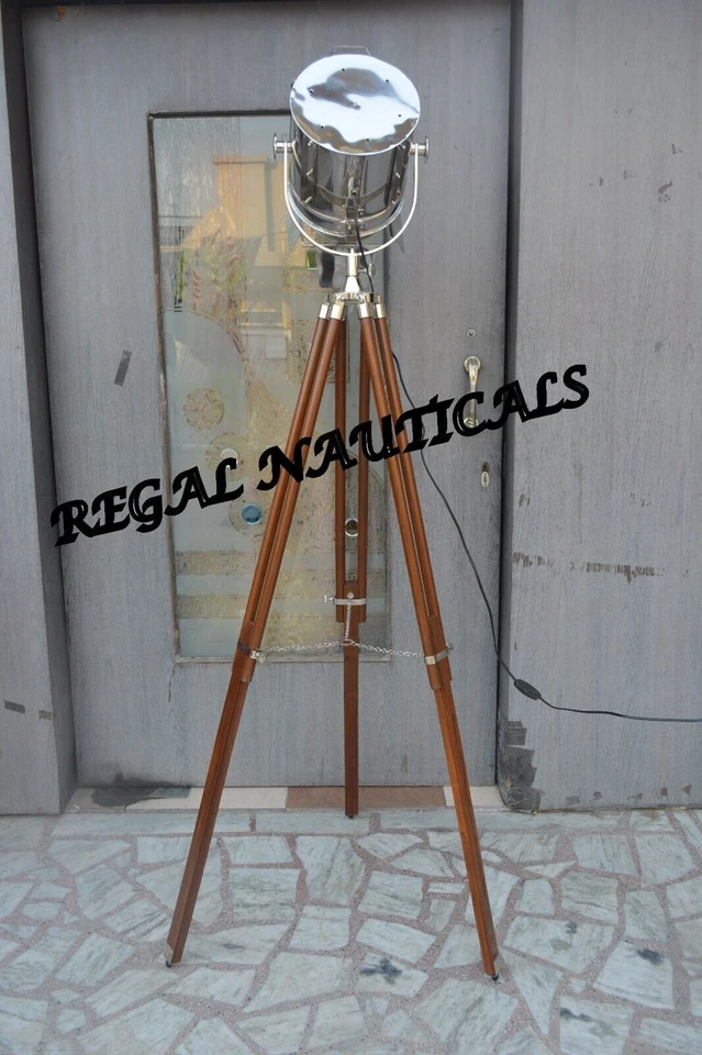 Lámpara de pie decorativa con solapa náutica industrial Hollywood cromada marina Foto 3 de 4