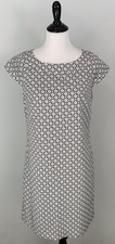 ANN TAYLOR Black White Geometric Cap Sleeve Sheath Career Formal Dress Size 10