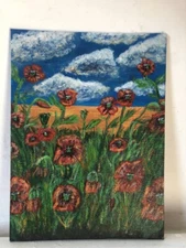 Картина Маки Поле Акрил ПЕЙЗАЖ ЛАНДШАФТ  Полотно на картоні 6Х8 дюймів