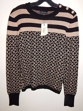 GUESS WOMEN'S SWEATER JET BLACK/LIGHT RUM JACQUARD G LOGO sz M NEW AUTHENTIC