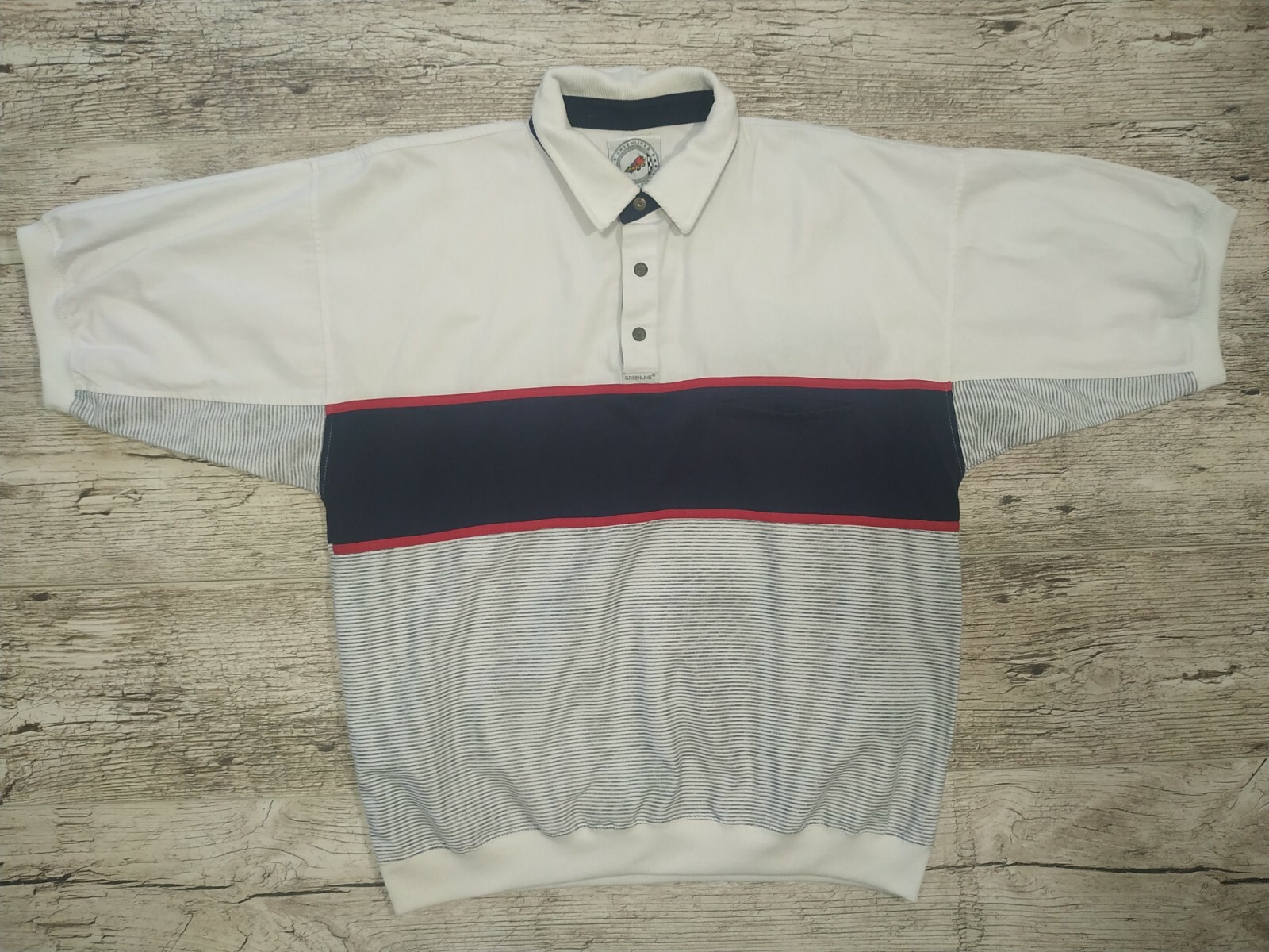 Vintage 80s 90s Greenline International Color Block Teal Striped  Polo Size L