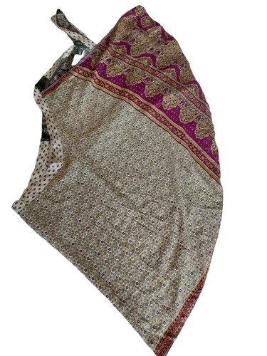 Womens Handmade Sari Wrap Skirt Reversible Floral Parsley Long One Size - Picture 9 of 10