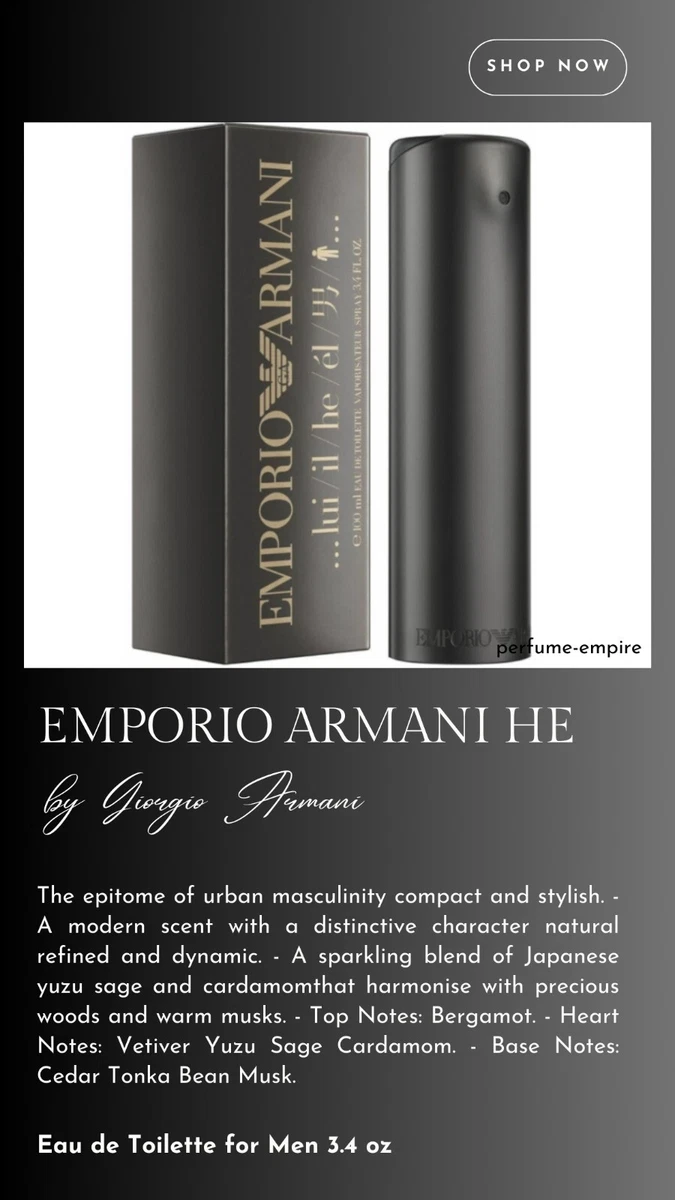 Emporio Armani He by Giorgio Armani cologne for men EDT 3.3 / 3.4 
