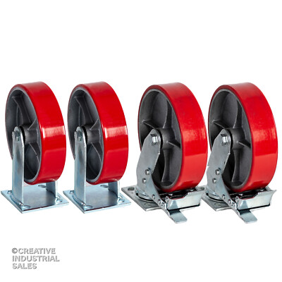 8'' x 2'' Swivel Caster Polyurethane Wheel w/Brake (2) Rigid (2)1250lb ea ToolBox