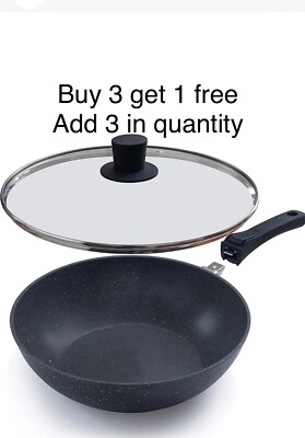 Nuova Marmor Wok Pfanne mit Glasdeckel Tiefrühren Bratpfanne mit Induktionsbasis.