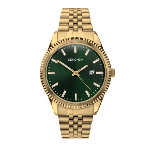 Sekonda Watch 30157 Mens Green Dial Gold Tone Bracelet
