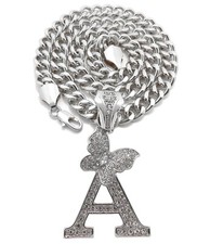 Butterfly Initial Letter Name Alphabet Pendant 18",20",24" Cuban Chain Necklace