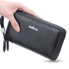 Men Business Leather Long Wallet Double Zipper Card Holder Clutch Bag Phone Case