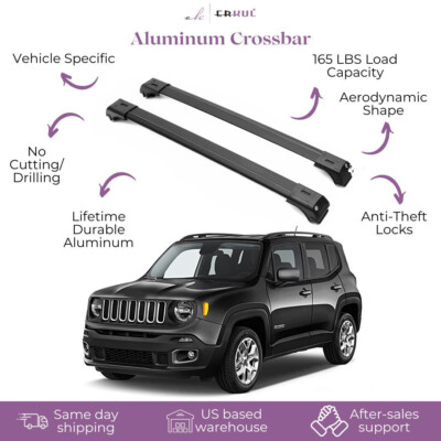 ERKUL Roof Rack Cross Bars Fits Jeep Renegade 2015-2023 Fits Raised Rails Black