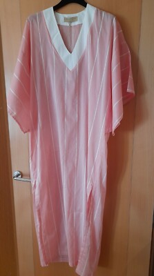 Mei-do By Kymono Pink/White Cotton V Necked Short Sleeved Night Dress/Kaftan