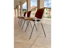 Set 3 sedie originali Castelli DSC 106 di Giancarlo Piretti in ecopelle marrone