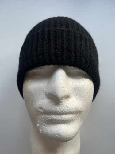 Gorro negro clásico acanalado 100 % cachemir puro tejido de pescador suave y cálido - Imagen 4 de 9