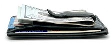 RFID Blocking Black Genuine Leather Men's Money Clip Credit Card ID Wallet