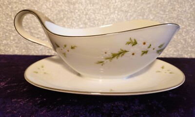 Vintage H & C Selb Bavarian Gravy Boat/ Daisies w/ Silver Rim/   J.L. Hudsons