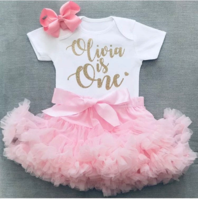 personalised 1st birthday dress Girls First Cake Smash Set Outfit Tutu Pink Gold & Bow Elegant Dress Woman 2024 V Neck Laces are used on Size:24 AUS
