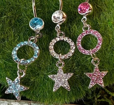 1pc Star Circle Paved CZ Gem Dangle Belly Ring Hoop Pierced Navel Piercing Naval