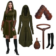 rumnigh Womens Renaissance Costumes Medieval Vintage Hooded X-Small, Green