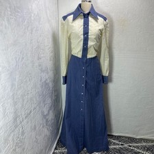 Maxi Vestido de Colección Hecho en Casa Hecho a Mano Estilo Occidental Denim Color y Ojales Pradera