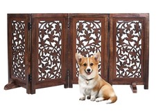 Indoor 4-Panel Folding Wooden Dog Gate, 56x28 in, Natural Burnt Lucy Design ...