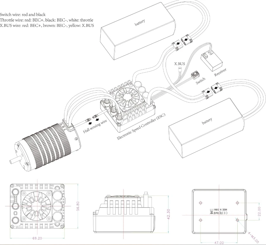 XC E6 Sensored Brushless ESC 3-8S 200A BEC For 1/7 1/8 RC Car Support Turbo - Image 2 of 4