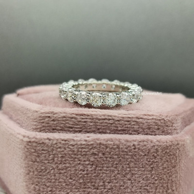 3mm Full Eternity Round Moissanite 925 Silver Stack Band Ring size 5-9
