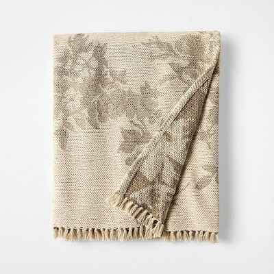 Woven Floral and Leaves Pattern Throw with Fringe  - Threshold designed