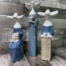 LLadro Spain Figurines Set Of 3 Nuns Prayerful Moment Time To Sew Meditation