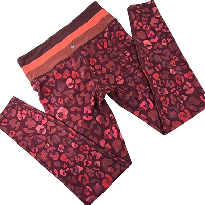 ATHLETA SMALL Elation 7/8 Pink Red Leopard Print Powervita Compression Legging..