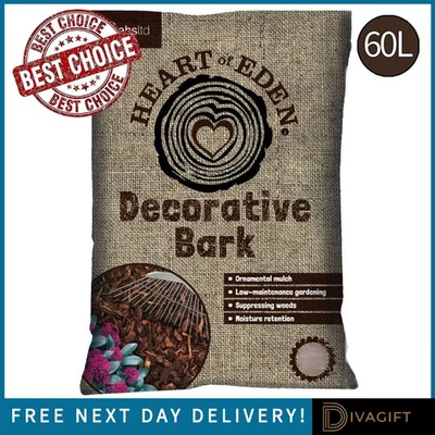 HEART OF EDEN DECORATIVE BARK 60L ORNAMENTAL GARDEN MULCH LARGE BALE 60 LITRES