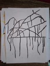 10 Abstract Drawings On 8.5x11 Paper Signed Dated Crayon Marker Art