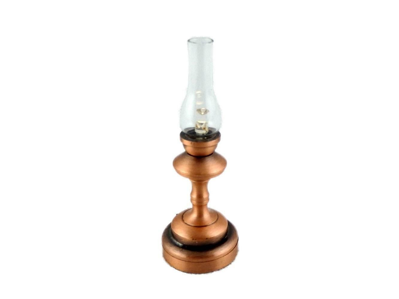 Dolls House Lighting LED Battery Copper Hurricane Lamp Warm Light