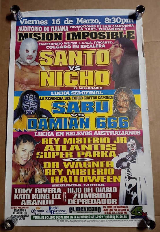 REY MYSTERIO JR SIGNED 2001 Lucha Libre POSTER SANTO SABU PSYCHOSIS WWE WCW AAA