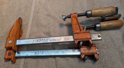 Vtg Pair of JORGENSEN No. 3706 Adj. Sliding Bar Clamps, 6'' Capacity, USA !!