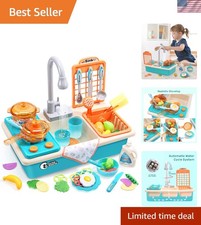 Multifunctional Play Kitchen Sink Set with Real Faucet and Color Changing Dishes