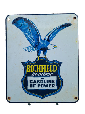 VINTAGE RICHFIELD PORCELAIN SIGN HI-OCTANE POWER GAS PUMP PLATE CAR TRUCK EAGLE