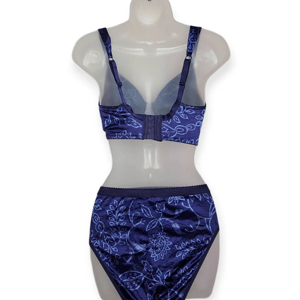 Victoria's Secret Vintage Women's Second Skin Blue Satin Matching Floral Set 34D - Image 3 of 4