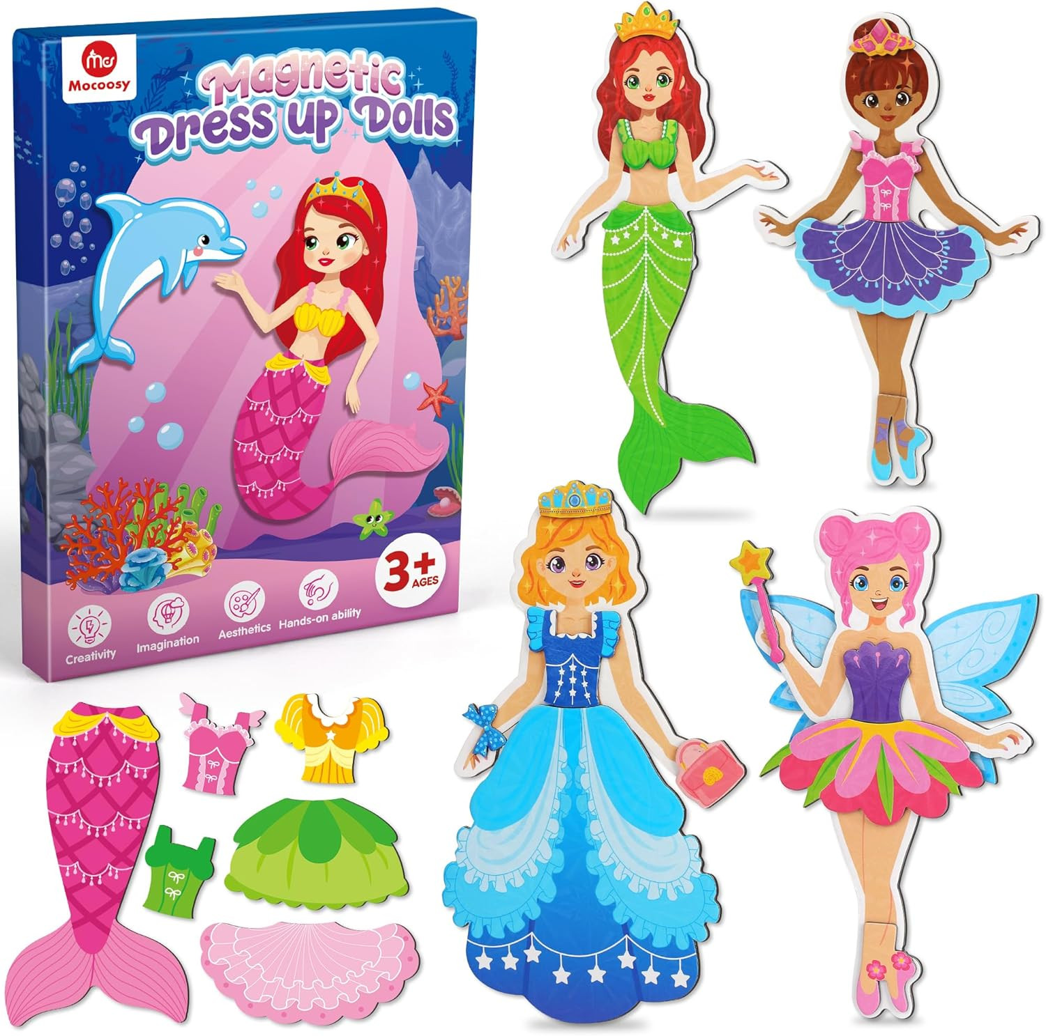 For Girls, Princess Mermaid Fairy Ballerina Magnet Dolls