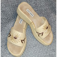 Steve Madden Straw Platform Slide Sandals Daisy Flower Embellishment vintage y2k