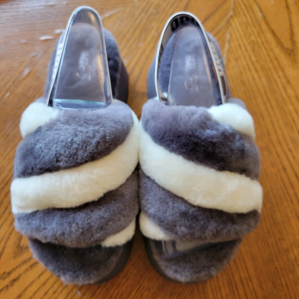 Новый UGG серый белый комбо диско полоски платформе шлепанцы женский размер 10 - Изображение 3 из 4