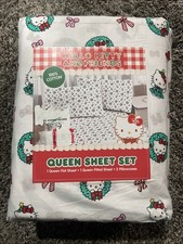 New Hello Kitty CHRISTMAS Bow/Wreath Queen 4-pc Sheet Set Sanrio 100  Cotton
