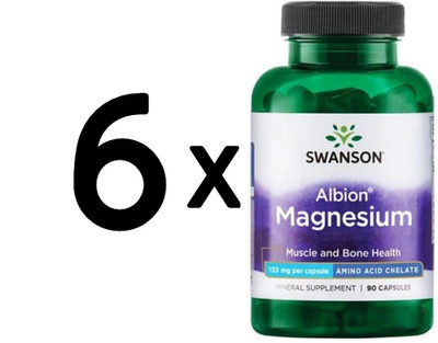 6 x Swanson Albion Chelated Magnesium, 133mg - 90 caps (145,73 EUR/kg)