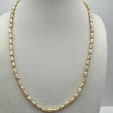Vintage 90s Cream Baroque Plastic Bead Necklace Iridescent Faux Pearl Strand Y2K