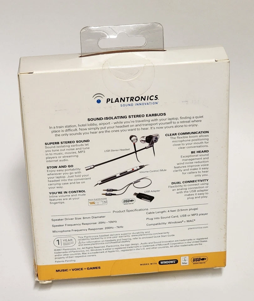 New PLANTRONICS Audio 480 3.5mm Wired In-Ear Only Headset Black with Case - Image 2 of 2