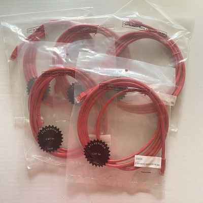 Lot of 5 Red CAT5e 7ft Enhanced 350MHz Ethernet Patch Cable RJ45