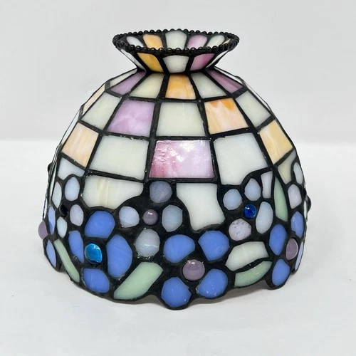 Vintage Tiffany Style Stained Glass Lamp Shade 6" x 5"  Grannycore Cottagecore