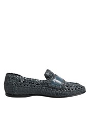 Dolce & Gabbana Blue Woven Leather Slip On Loafers Men's Shoes Authentic