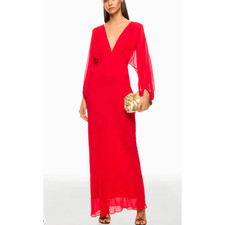 Shona Joy Red Plunging Chiffon Gown SIZE 0 Formal Draped Maxi Dress $440 Flaw