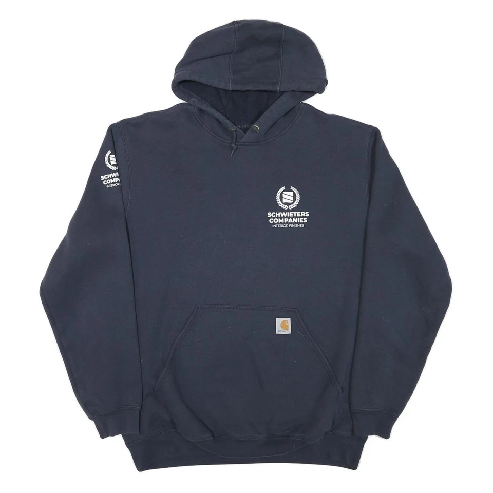 CARHARTT Hoodie Sweatshirt Bleu Marine Coton Mélange Logo Pullover L - Photo 1/4