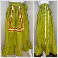 Vintage 1970s Green Prairie Skirt Ric Rack Trim Handmade 70s Hippie Boho Cottage
